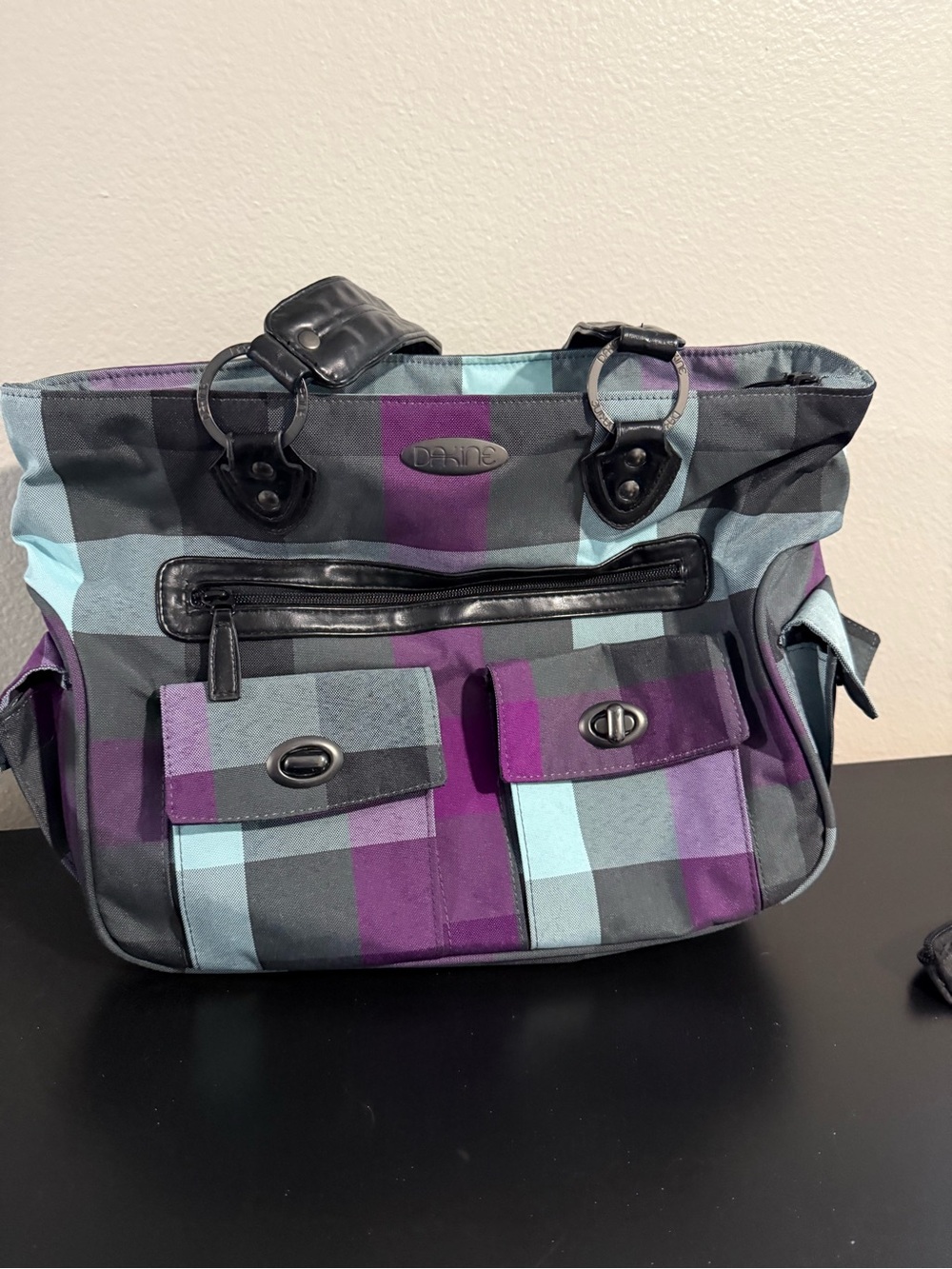 Dakine Plaid Shoulder Bag in Purple, Teal & Gray